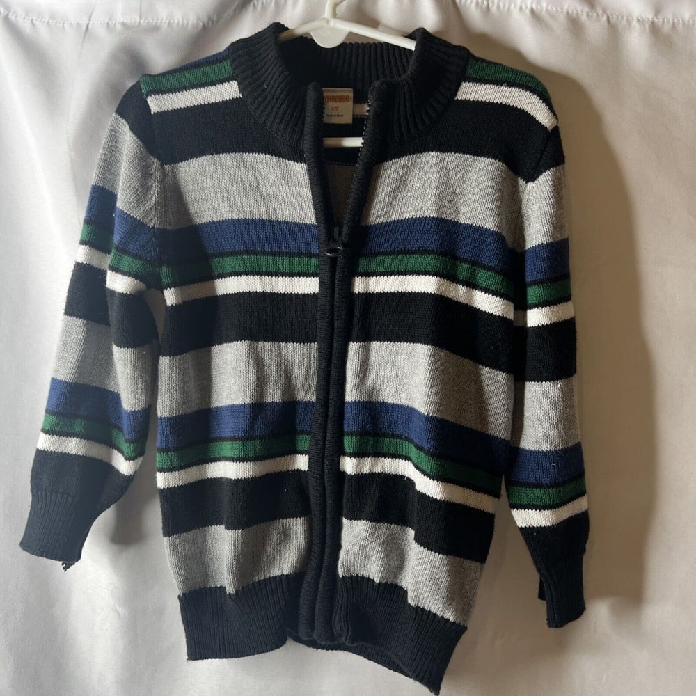 Gymboree Striped Sweater 2T Full Zip Up Toddler Boy Girl Black Gray‎ Blue Green